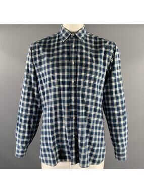ADAM KIMMEL Size L Blue White Tartan Wool Cotton Long Sleeve Shirt